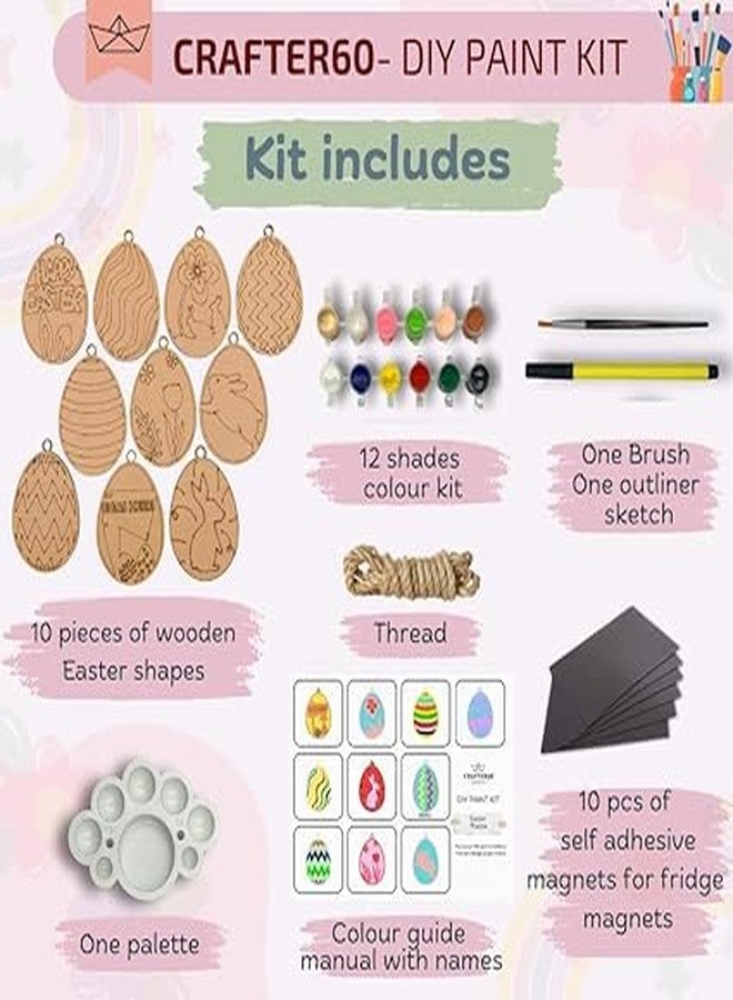 CRAFTER60 DIY Wooden Painting Kit for Kids 5+ - DIY Art & Craft Set with Paints, Brushes & Cutouts - Educational Creative Toy (Easter) - Image 2